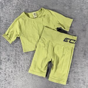 ECHT Arise Comfort Women’s Medium Green Ribbed Compression Set Top Biker Shorts